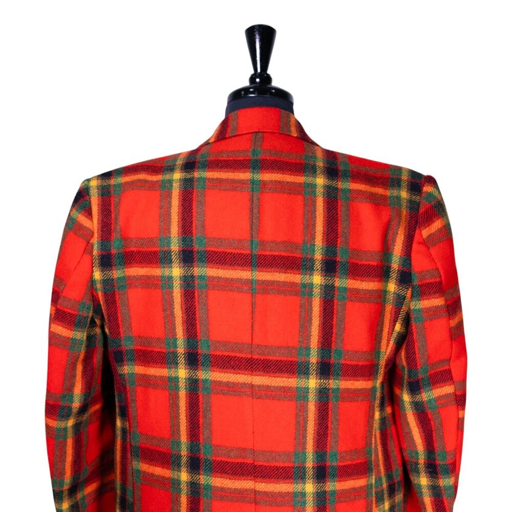 Mens Lambswool Blazer 44R Orange Green Tartan Plaid Sport Coat Jacket Preppy - Picture 8 of 10
